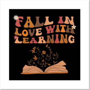 Fall In Love With Learning Flower Book Teacher Wavy Groovy Posters and Art